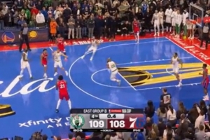 慢了！恩比德接到格莱姆斯传球时只剩0.4秒 再出手已经超时了