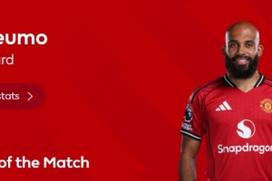 率先破门！英超官方：姆伯莫当选曼联2-2热刺球迷票选全场最佳